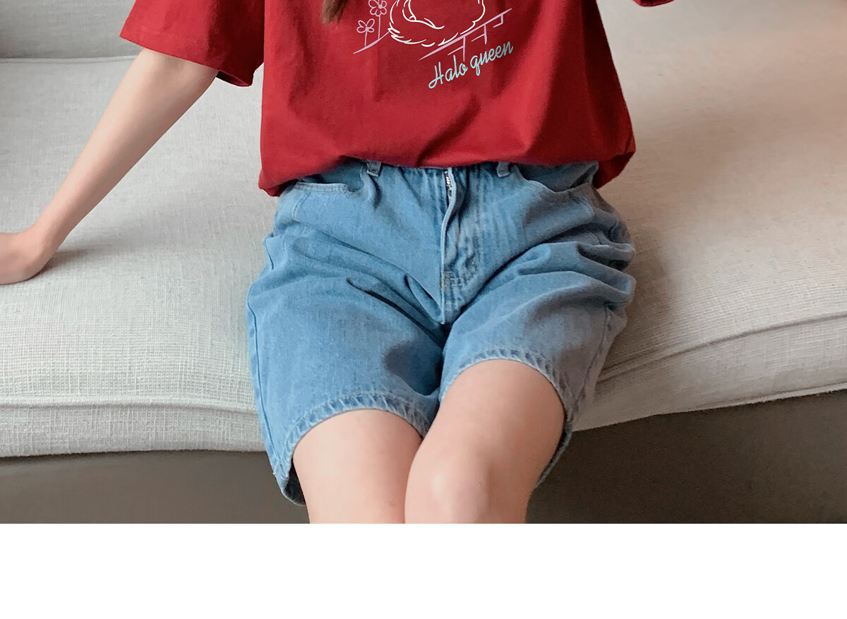 Halo Queen Women's Short-Sleeve T-Shirt, Summer Lightweight Round Neck Tee, American Sweet Cool Cat Print Half-Sleeve Top H143T1409 78
