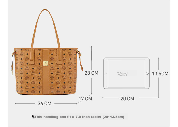 MCM LIZ Medium Tote Bag, Reversible Parent-Child Bag, Handheld Shopping Bag, Cognac Color Gift 1