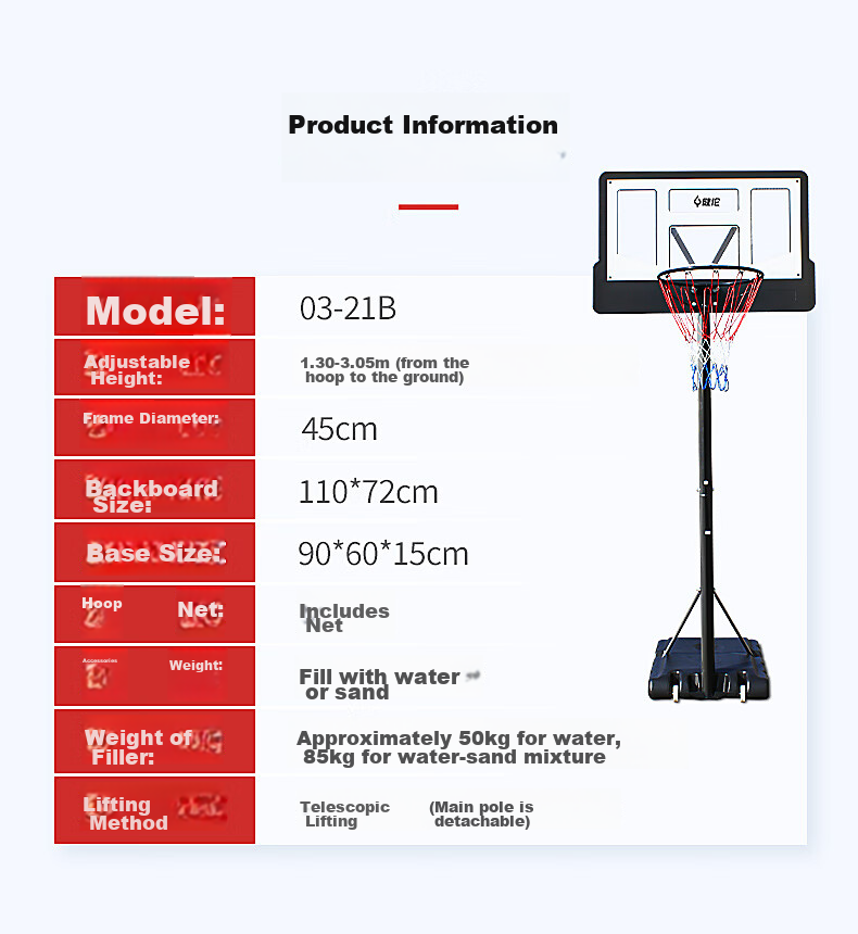 JEEANLEAN Children's Home Basketball Hoop, Outdoor Indoor Portable Adjustable Height Basketball Rim 8