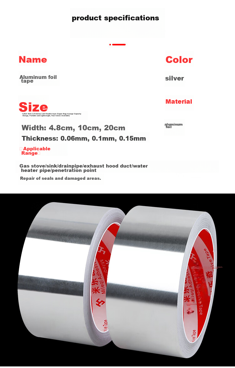 Mileqi Aluminum Foil Tape, Heat-Resistant, Thickened Tin Foil Paper, Kitchen Waterproof And Oil-Proof Self-Adhesive Tape, for Range Hood Exhaust Pipe And Air Conditioning Duct Wrapping, Sealing And Insulation, 10 Cm Wide 10