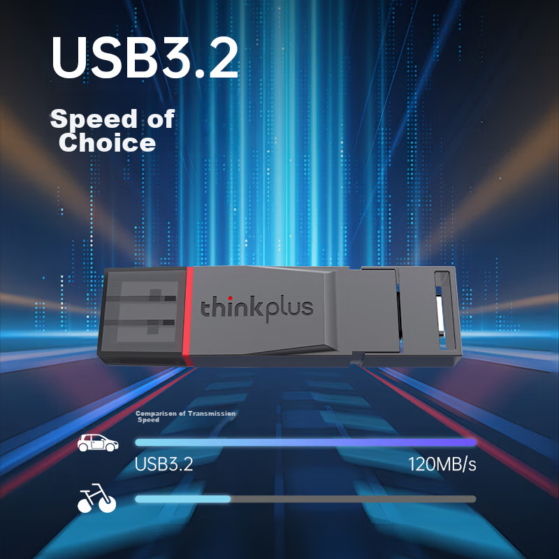 ThinkPlus Lenovo Metal USB Flash Drive, 64GB, USB3.2 High Read Speed, Type-C Dual Interface, Compatible with Phones And Computers, Business Office USB Drive, TU280 Series
