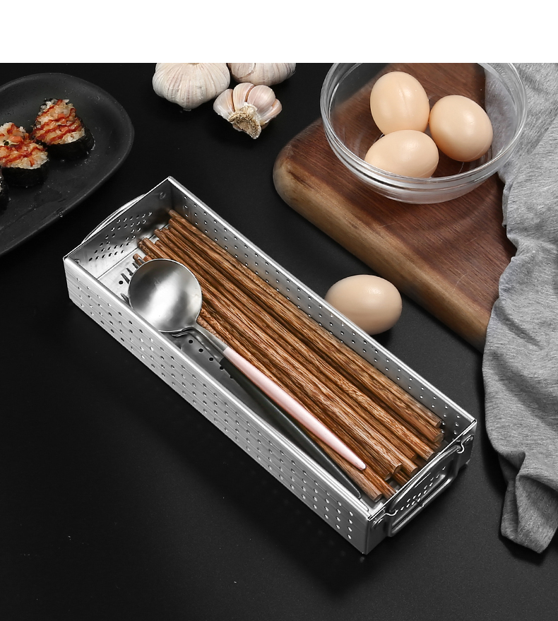 General's Kitchen 304 Stainless Steel Chopstick Box Disinfection Cabinet Spoon and Chopstick Storage Box Draining Rack Cutlery Storage Basket [Small Size] 10