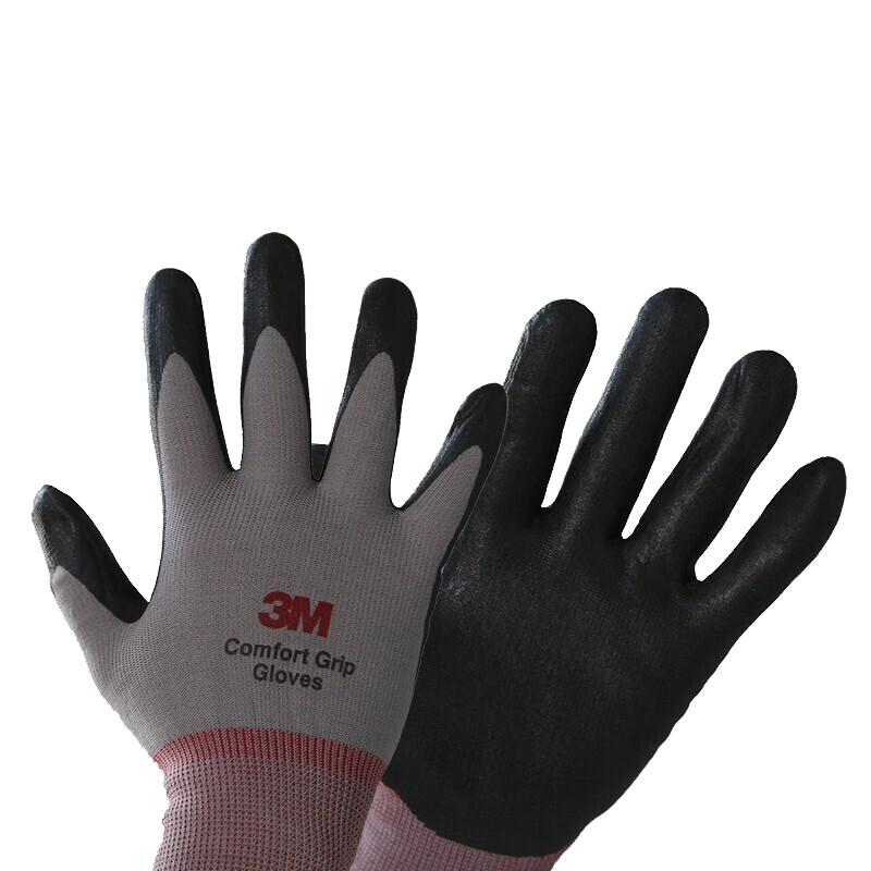 3M Safety Gloves, Construction Site Rubber Coated Wear-Resistant Non-Slip Protective Gloves, 10 Pairs, Gray L
