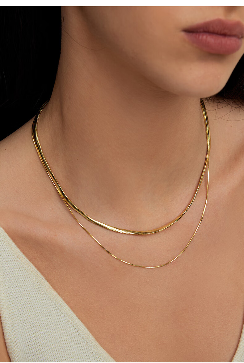Arsis Free-Style Double Layer Snake Bone Chain Necklace Fashion Necklace Gift for Girlfriend's Birthday, Gold Double Layer Snake Bone Chai 4