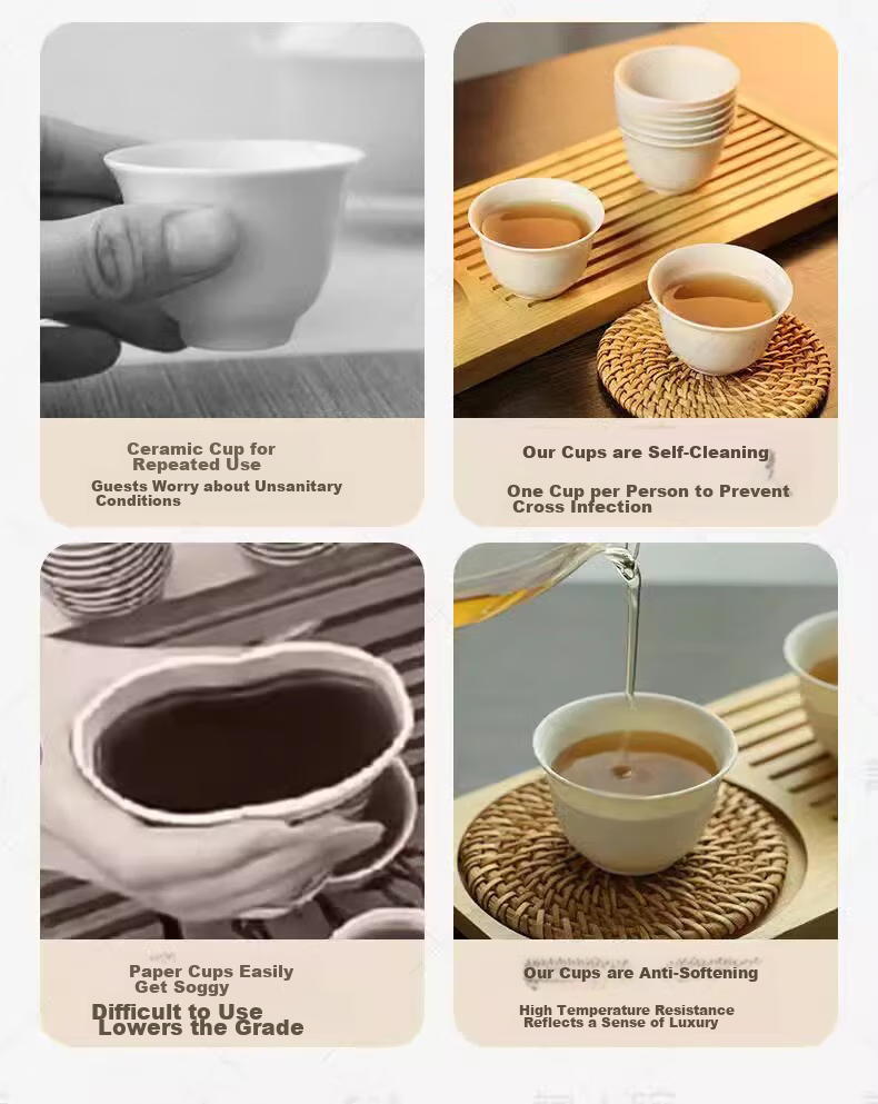 PAKCHOICE Disposable Kung Fu Tea Cups 60ml Biodegradable Rice Husk Tea Cups High-Quality Heat-Resistant Tea Cups for Brewing, 96 Pieces + Cup Holder 4