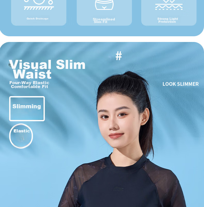 Li-Ning Women's Two-Piece Swimsuit, Skirted Style with Boy Shorts And Long Sleeves, Conservative, Tummy-Concealing, Slimming, Vacation And Hot Spring Swimwear, 484 Black, Size M 4