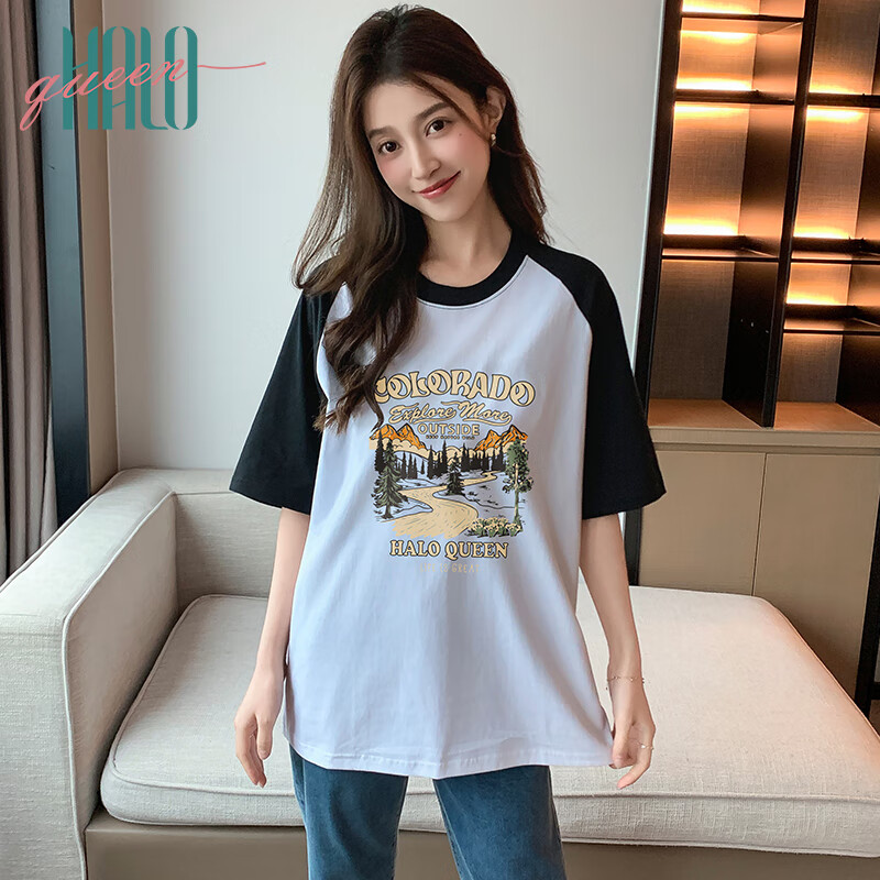 Halo Queen Women's Short-Sleeve T-Shirt, Summer Korean Style, Floral Print, Trendy Top for Women, H143T1410