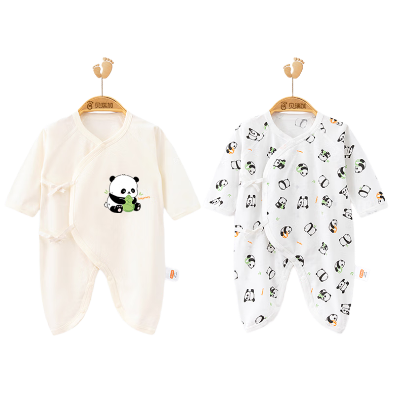 Babyprints Infant Romper, 2-Piece Set, Newborn Butterfly Suit, Long-Sleeve Belly-Protecting Bodysuit, Full Moon Outfit, Yellow Panda, Size 59