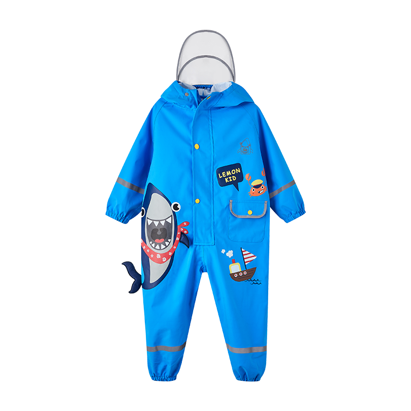 Lemon Baby Kids Raincoat Boys Girls Rain Poncho Elementary School Rain Gear Karl Quirky Pirate Shark Jumpsuit S