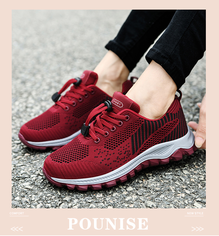 Pounise Elderly Women's Shoes, Middle-Aged And Elderly Mom Shoes, Lightweight Comfortable Walking Shoes, Grandma Travel Sports Shoes, PJJ-2063, Jujube Red, 38/240(1.5) 1