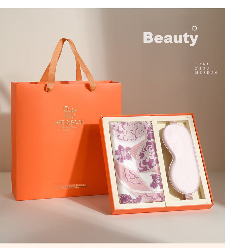 Hangsilu Silk Scarf Sleep Mask Set, Mulberry Silk Shawl, Gift for Mom Or Wife, Mid-Autumn Festival High-End Practical Birthday Present 3
