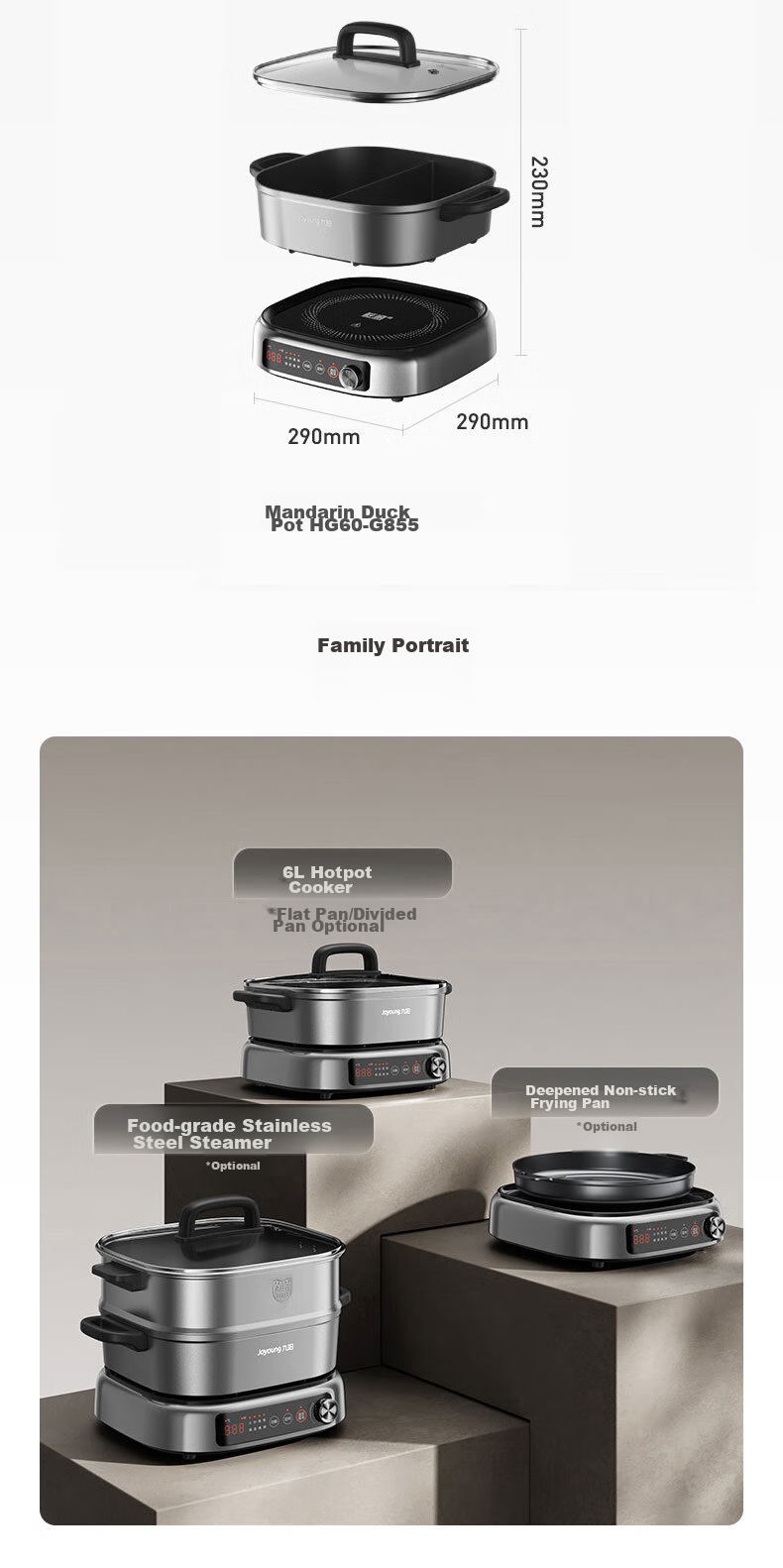 Joyoung Electric Hot Pot, IH Instant Heating, Specialized for Hot Pot, Induction Cooker, Electromagnetic Heating, 2200W, Multifunctional Pot, 6L, Separate Electric Cooking Pot, Dual-Sided Pot, HG60-G855 21