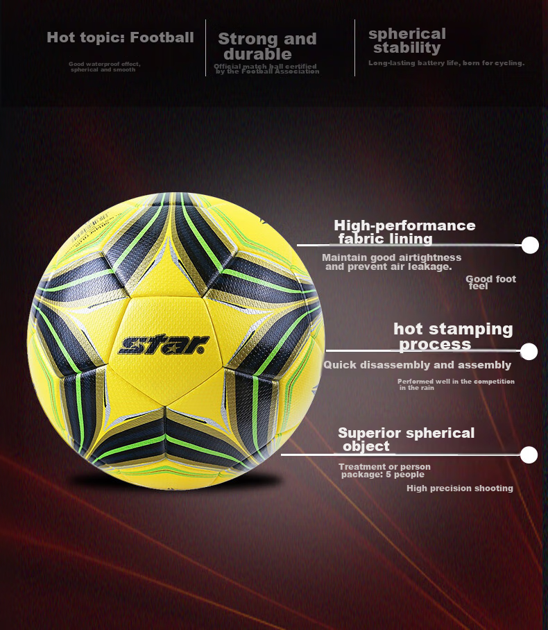 Star 3000 Soccer Ball, Size 5, Microfiber, Heat-Bonded, Adult Competition Standard Ball, International FIFA Approved, SB165FTB-05 4