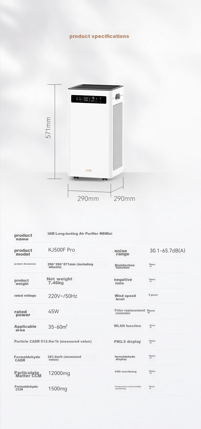 IAM Air Purifier KJ500F Pro, Home Formaldehyde Removal, Bedroom Disinfection, Smoke Absorption, Small Negative Ion Disinfection Machine M8mini Gift 19