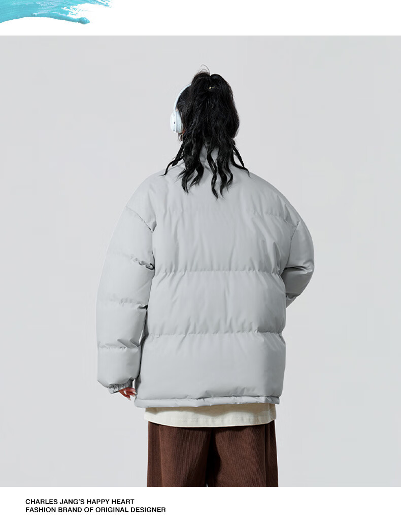 Chaersitaoxin [Wang Churan's Choice] Unisex Couple Matching Winter Thick Cotton Jacket Puffer Coat, Black, Size L 11