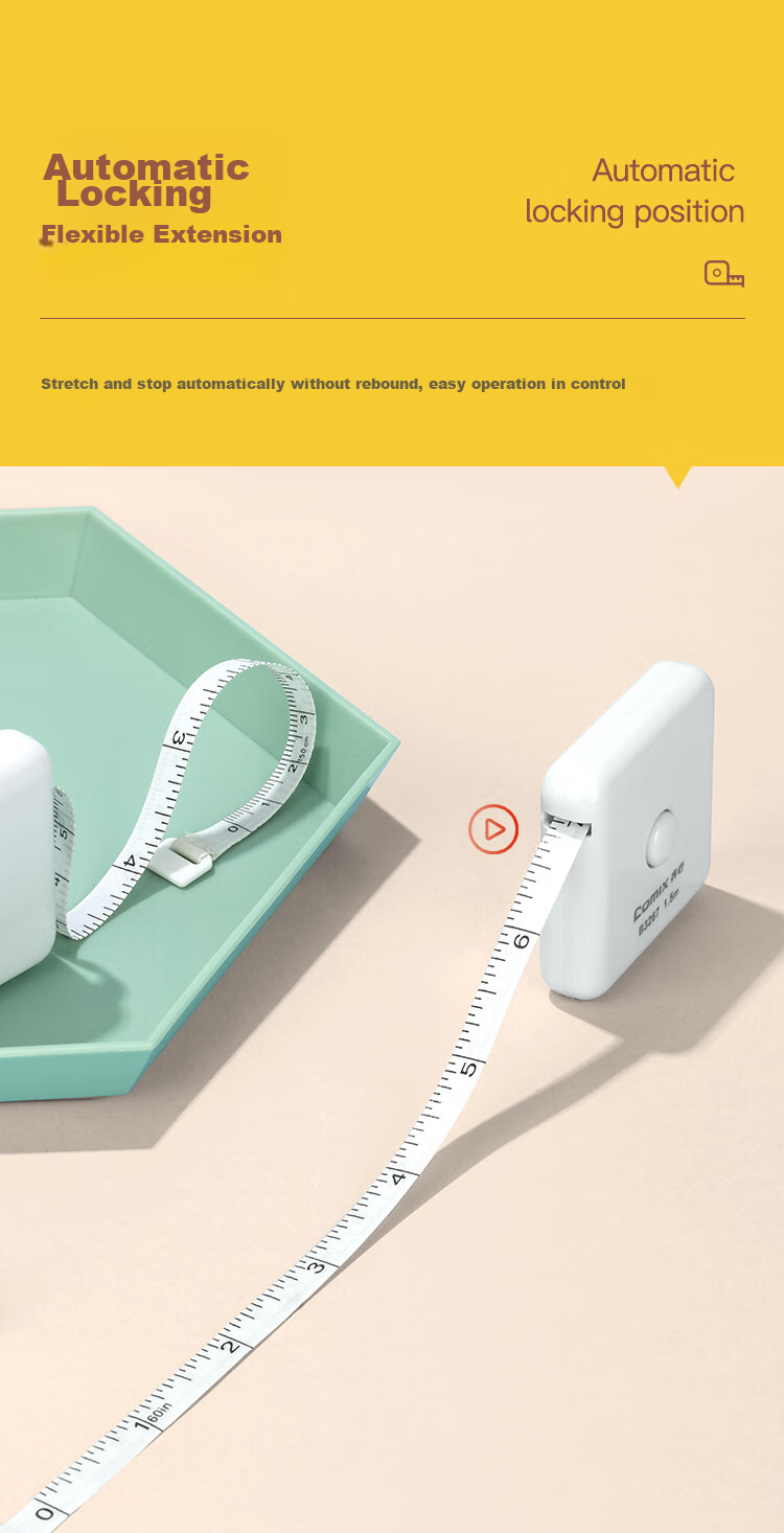 COMIX Tape Measure 1.5m Automatic Card Slot Flexible Ruler for Body Measurements, Clothing Measurement, Height Measurement B3267 White 3