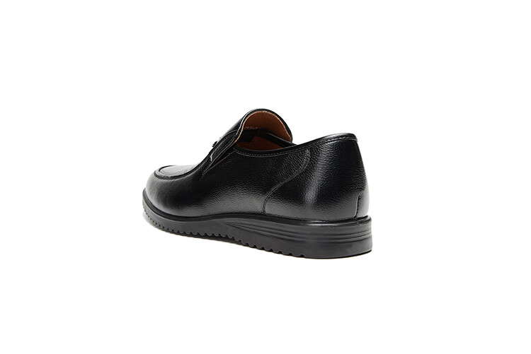 Kangnai Men's Leather Shoes, Round Toe Slip-On Formal Shoes, Lightweight Comfortable Loafers, Middle-Aged And Elderly Business Casual Shoes, Black, Size 38 13