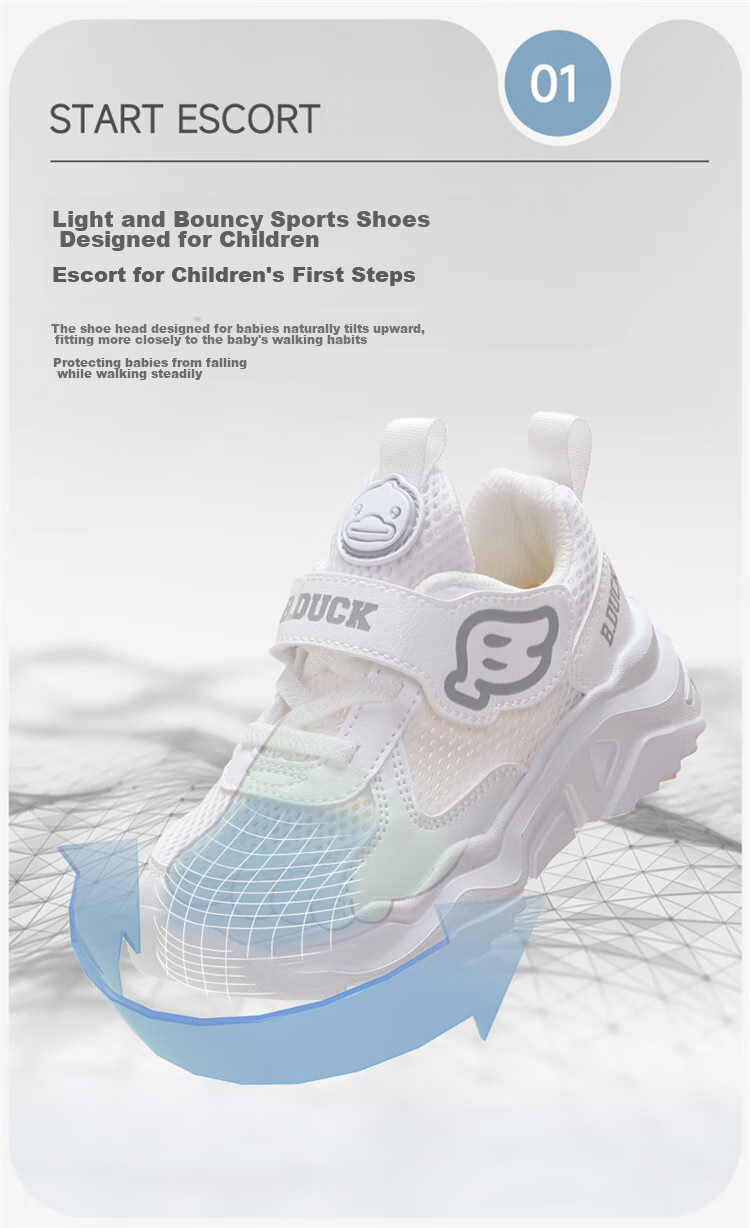 B.Duck Children's Mesh Sneakers, Summer Sports Shoes for Boys And Girls, Breathable White Shoes for Students, Model 3073, White And Pink, Size 26 7