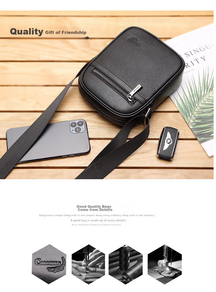 CROCODILE Top-Grain Leather Youth Shoulder Bag, Men's Fashionable Phone Pouch, Versatile Crossbody Small Bag, Birthday Gift T2397 3