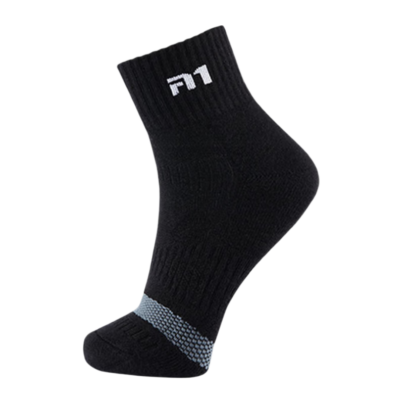 Taan Mid-Calf Sports Socks for Men, Thick Terry Bottom Running Socks, Sweat-Absorbing Breathable Non-Slip Socks T535 Black 3 Pairs