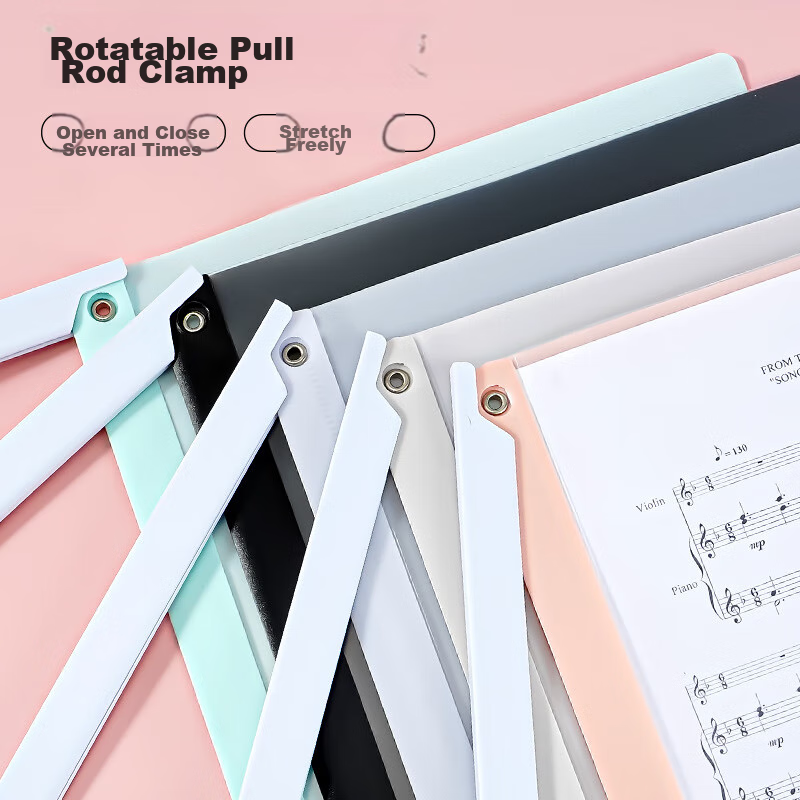 DiLe A4 Rotating Clip Morandi Pull Rod Clip Thickened Pull Rod Clip Large Capacity Student Storage Office File Folder QW324-Strawberry Rabbit 5 Pieces/pack