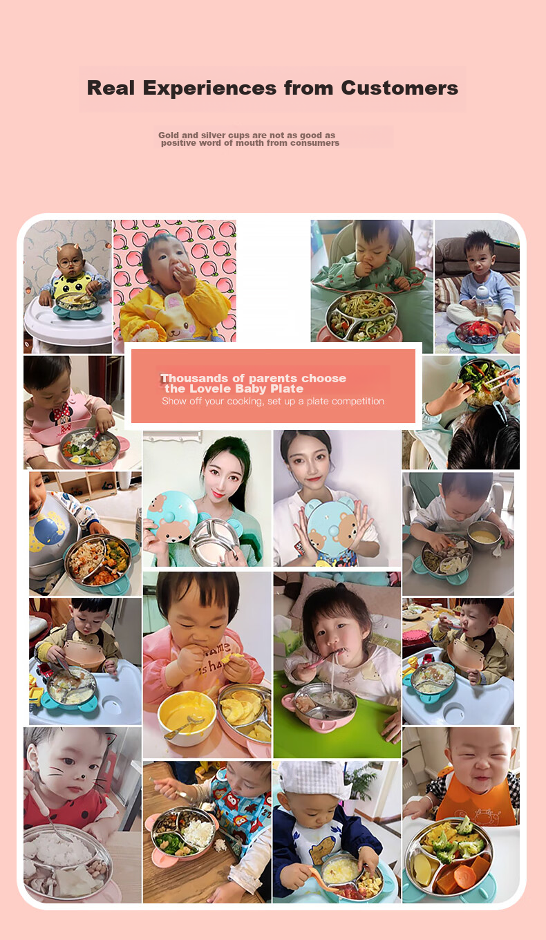 Albo Baby Divided Plate Infant Feeding Bowl with Suction Base Children's Tableware Insulated Water-Filled Bowl 12