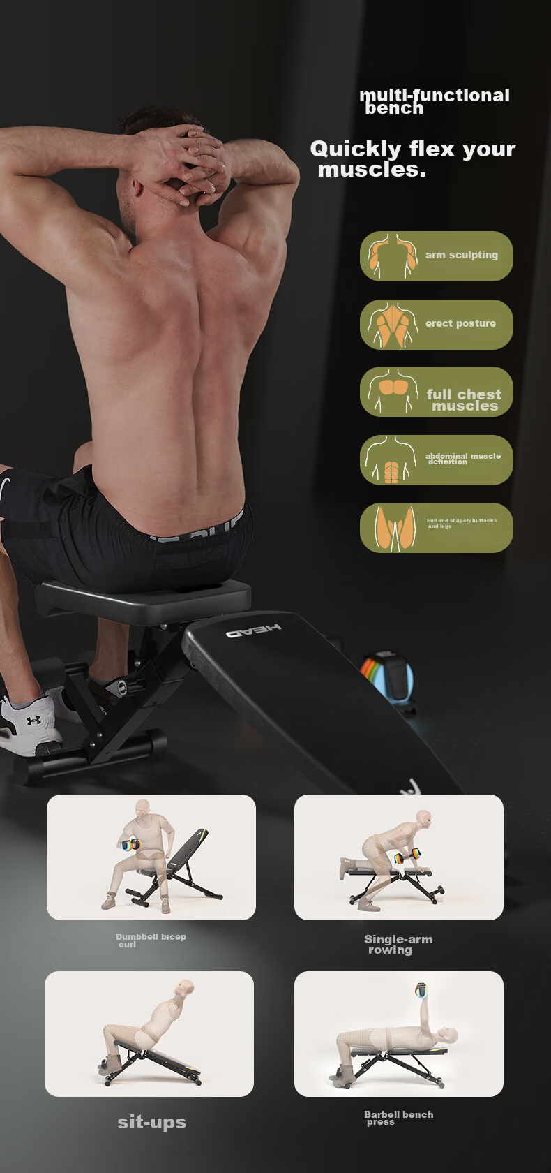 HEAD Dumbbell Bench Roman Chair Preacher Bench Multifunctional Bench Press Bench Sit-Up Bench for Abdominal Exercises And Retirement Fitness Equipment 3