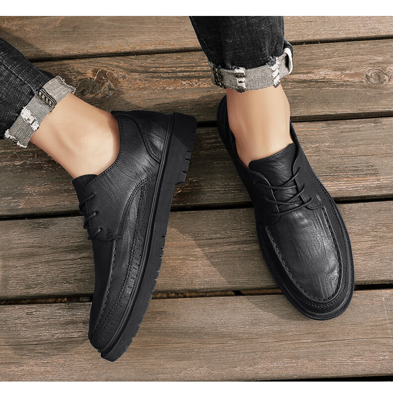 CALIFBULL Men's Shoes, Spring And Summer Business Casual Leather Shoes for Men, Breathable Soft-Soled Dress Shoes, Formal Wedding Shoes, Black, Size 44 10