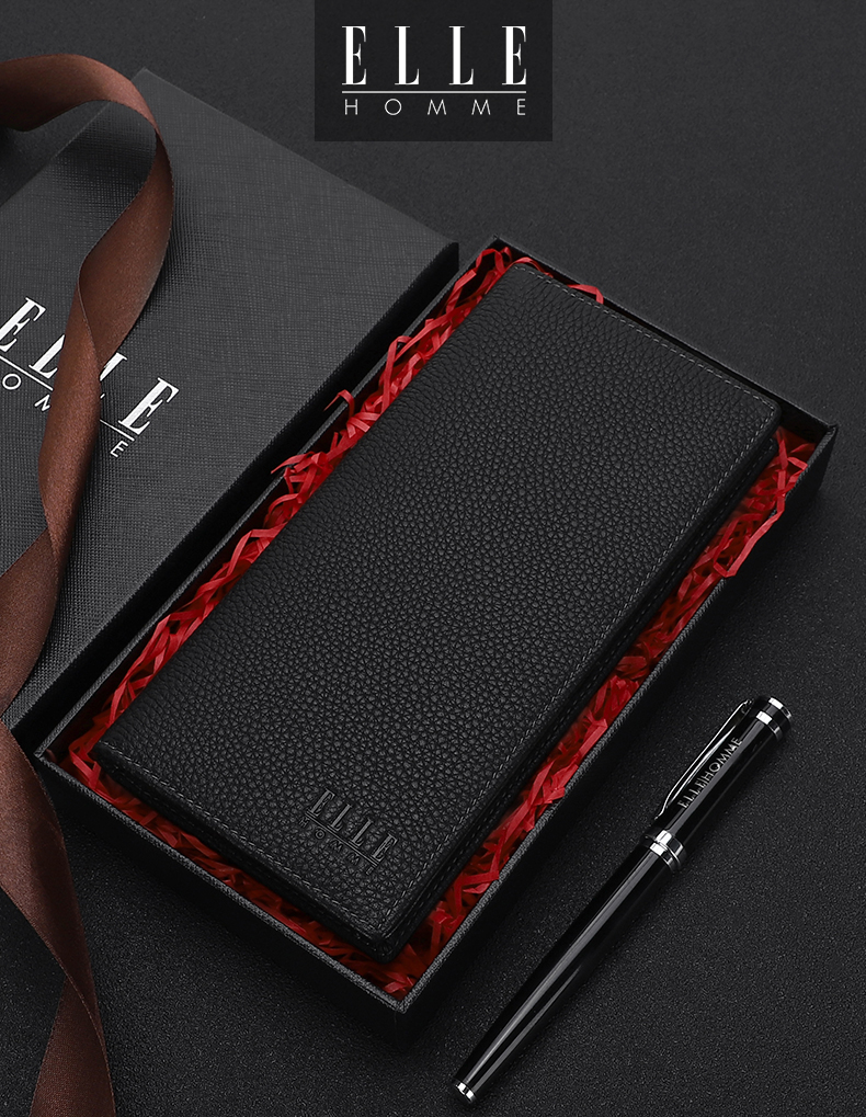 ELLE HOMME Luxury Men's Long Wallet, Fashionable Top-Grain Leather Billfold, Multi-Card Slots 8712, Birthday Gift for Me 1