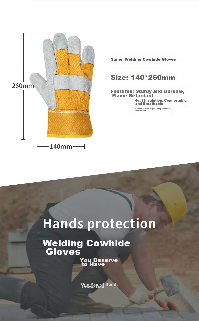 Andatong Welding Gloves, Heat-Resistant Welding Gloves, Wear-Resistant Thickened Cowhide Gloves, Protective Work Gloves 7
