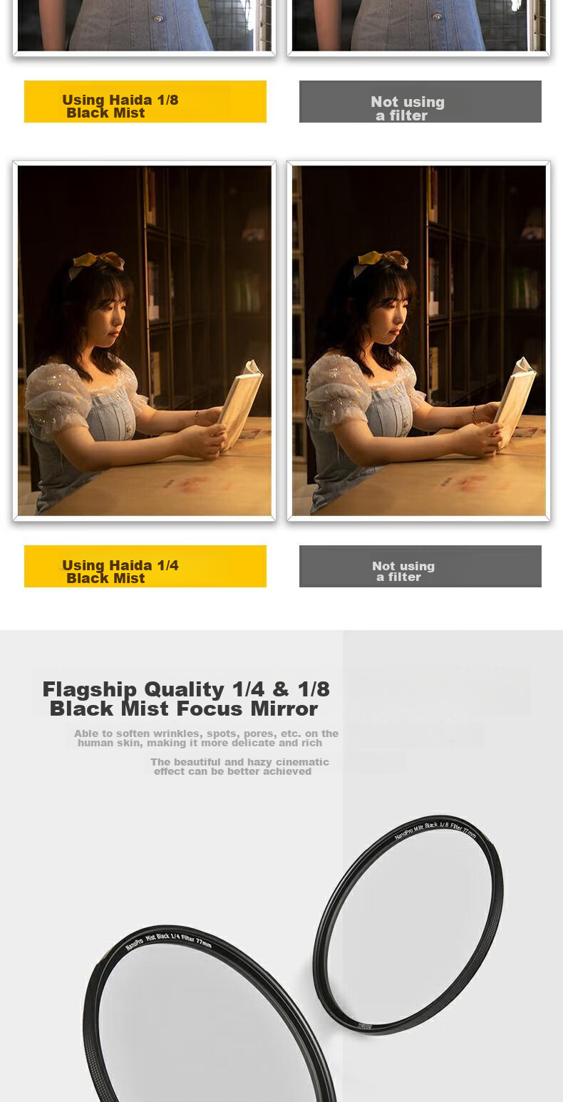 Haida NanoPro 67mm Black Soft Filter, 1/4 Soft Focus Diffusion Filter, Suitable for Portrait Photography And Video, Compatible with Canon, Nikon, Sony And Other Mirrorless And DSLR Camera Lenses 12