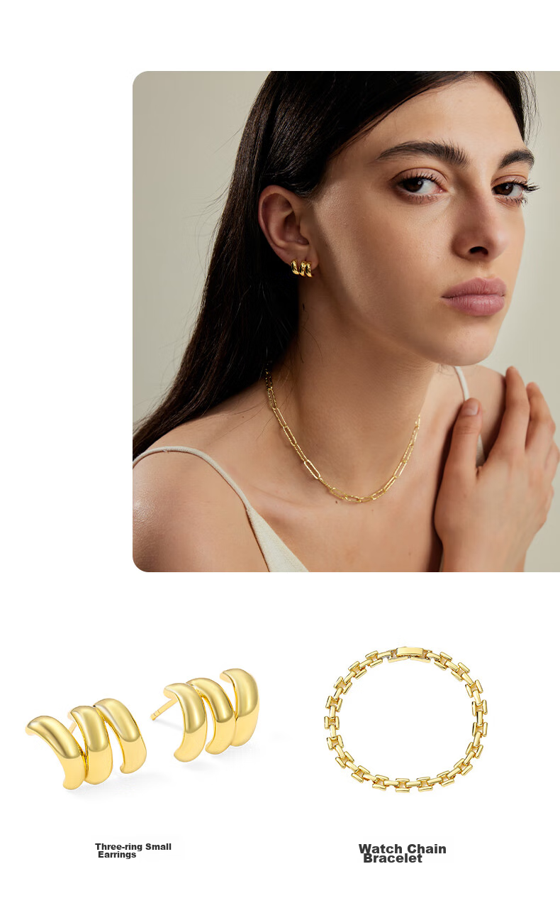 Arsis Free-Style Three-Ring Small Stud Earrings, Women's Original Design, Birthday Gift for Girlfriend, Gold Color 8