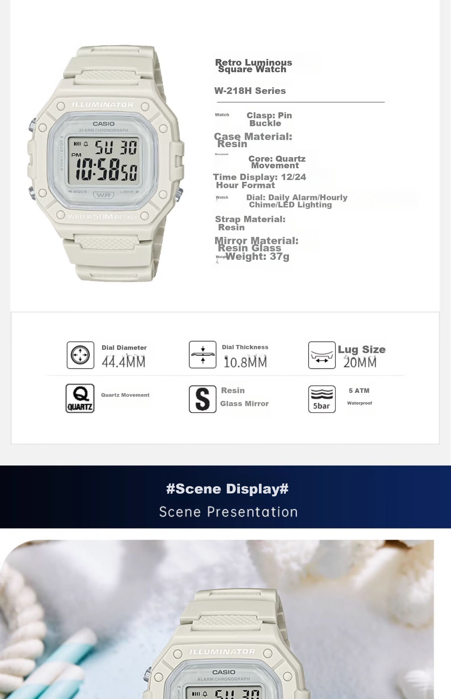 Casio Watch, Men's Retro Small Square Sports Waterproof Student Watch for Men And Women, F91W Series Watch W-218H 31