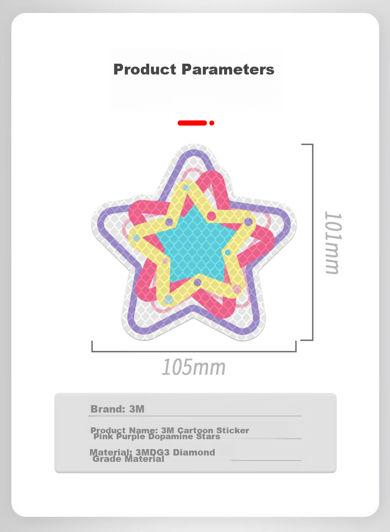 3M Reflective Warning Tape, Luminous Sticker, Electric Vehicle Motorcycle Car Scratch Cover, Diamond Grade, Pink Purple Dopamine Star - White 10.5CM*10.1CM (1 Piece Bag) 9