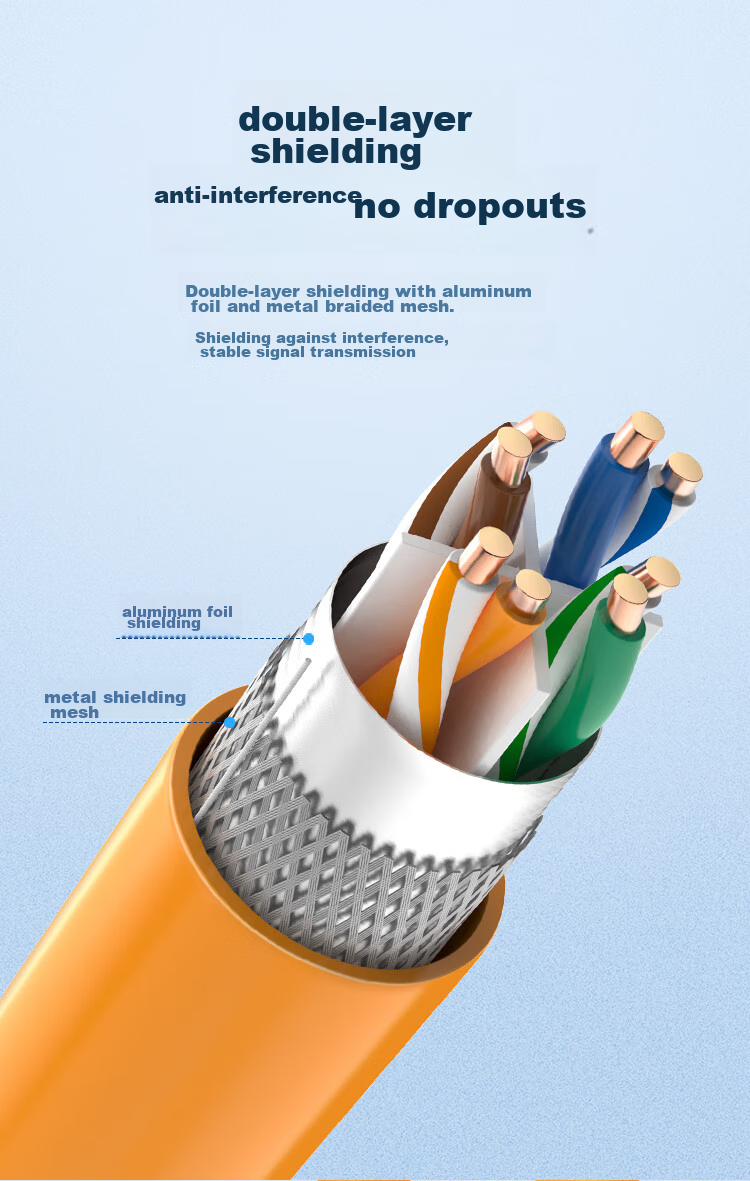 CHOOSEAL (CHOSEAL) Category 6 Ethernet Cable, Double-Shielded, Anti-Interference, Low Attenuation, Gigabit Pure Copper, POE Powered Engineering And Home Installation Safe Transmission Network Cable, Orange, 25 Meters, QS2605T25 7
