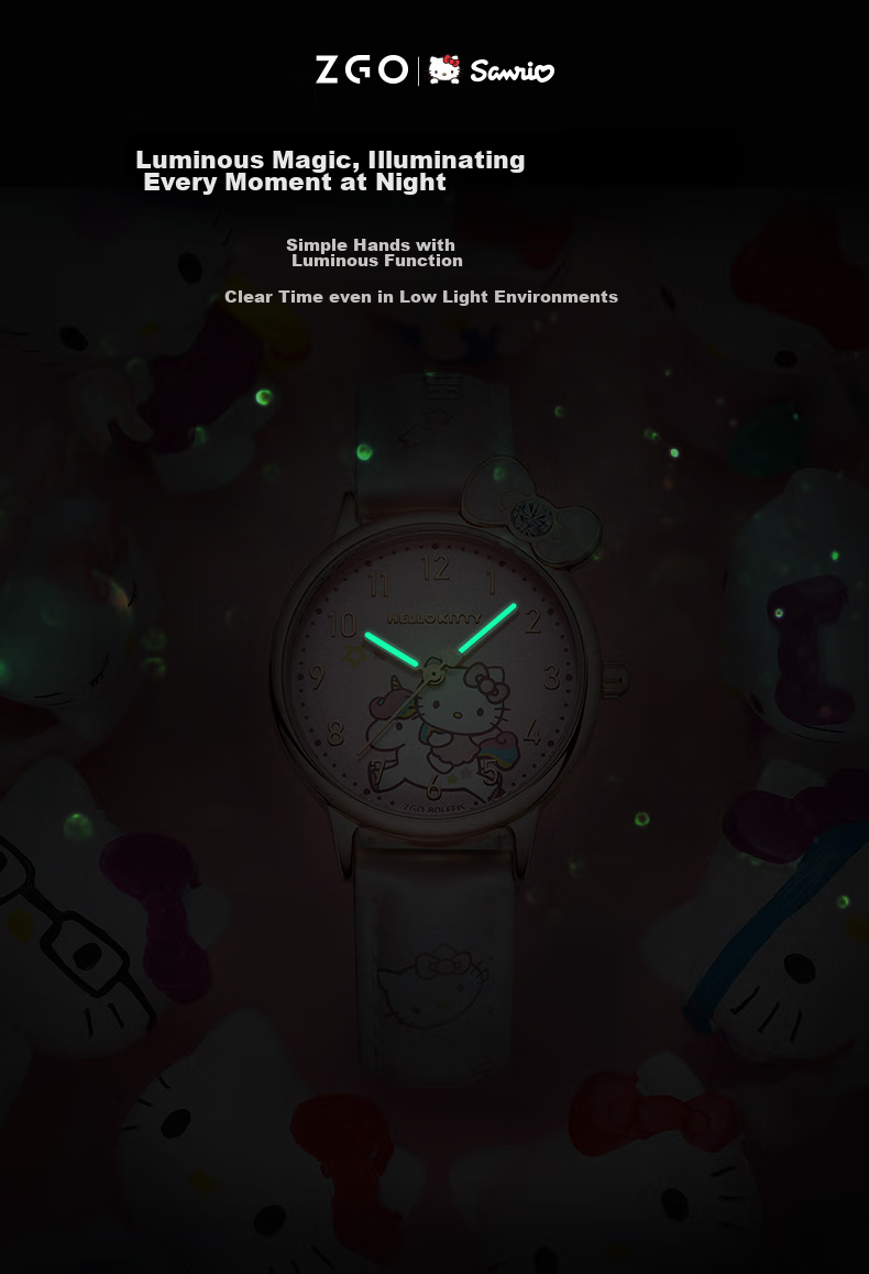 ZGO X Sanrio Watch for Women Students, Waterproof Quartz Watch for Elementary And Middle School Children, Girls' Watch, 273 White 6
