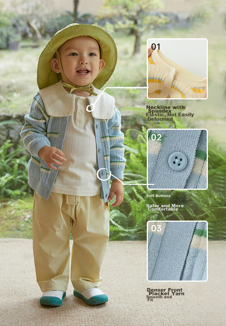 Papa Spring And Autumn Children's Sweater Knitted Cardigan for Boys And Girls, Striped Top Outerwear, Blue, 73cm 2