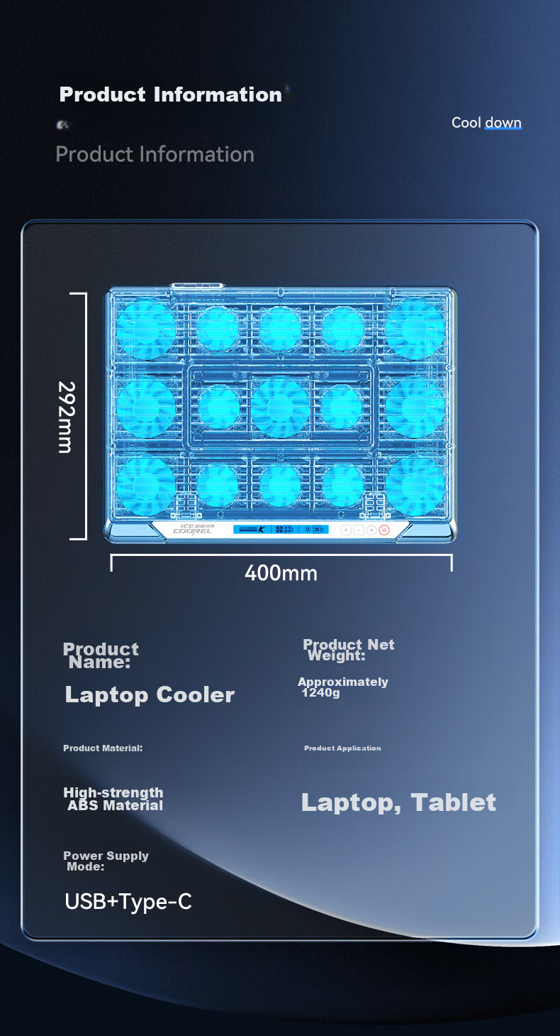 ICE COOREL Q9 Laptop Cooling Pad, Gaming Laptop Stand Cooling Base, Cooling Stand with High Airflow And Adjustable Speed, Suitable for Lenovo, Dell, Alienware, Lenovo Legion, ASUS 9