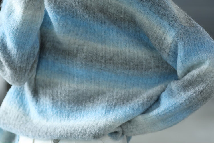 Dme [Sea Salt Layered Knit Sweater] Winter Style Artistic Healing Gray-Blue Gradient Soft Sweater for Women, Blue-Gray, S 16