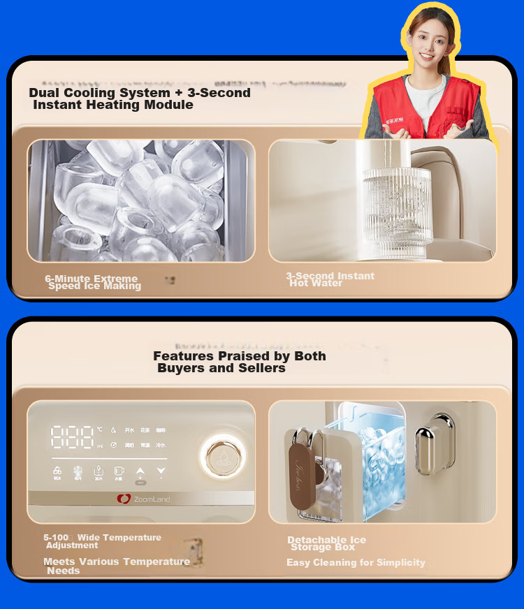 Zhuolang Mini Ice Maker for Home, Dormitory, And Small Spaces - All-In Cooling + Heating + Ice Making Machine 2