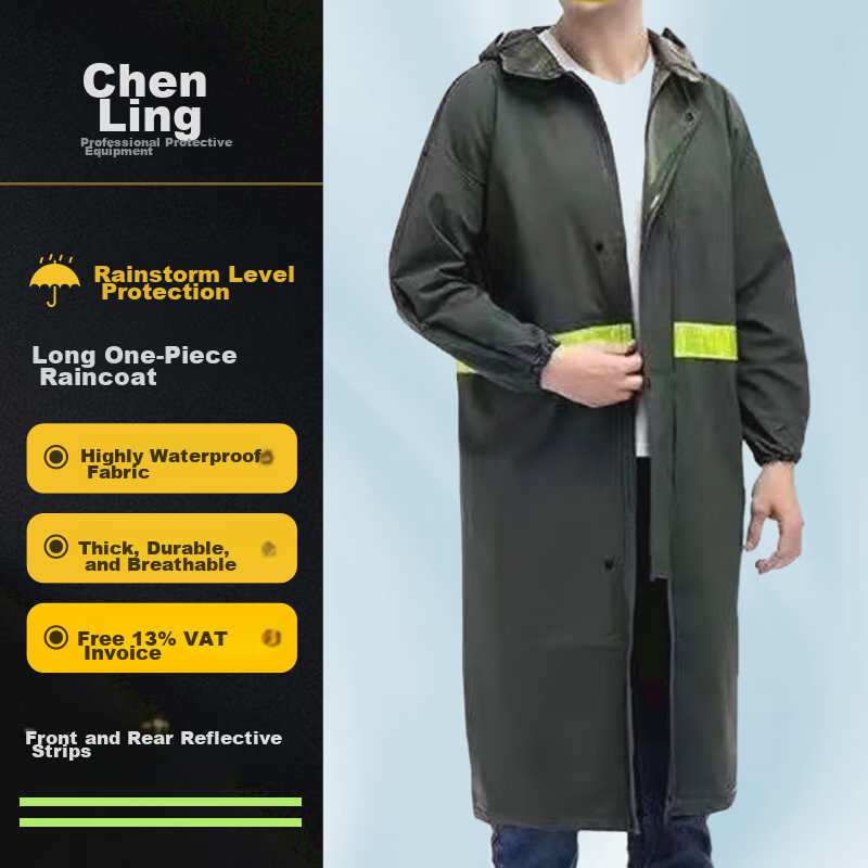 CHENLING Adult Raincoat, Long One-Piece with Brim, Security Outdoor Construction Site Safety Reflective Rainwear, One Size Fits All, Knitted Long Raincoat