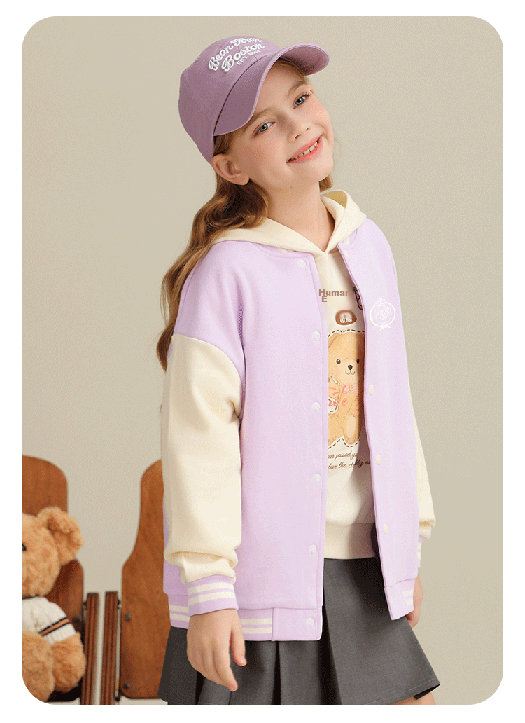 Classic Teddy Children's Jacket, Boys And Girls Baseball Coat, Outerwear for Older Kids, Autumn Outfit, Pink, Size 110 13