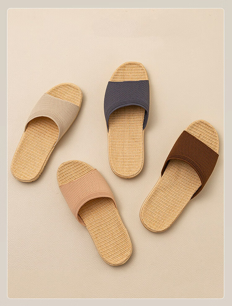 Mandobel Four Seasons Cotton Linen Slippers Lightweight Comfortable Home Fashion Slippers Striped Mocha Coffee Size 42-43 9