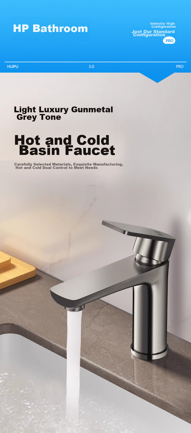 Huipu Basin Faucet, Bathroom Washbasin Hot And Cold Water Tap, Sold by JD, Stainless Steel Sink, Washbasin, Pool H-05621 1