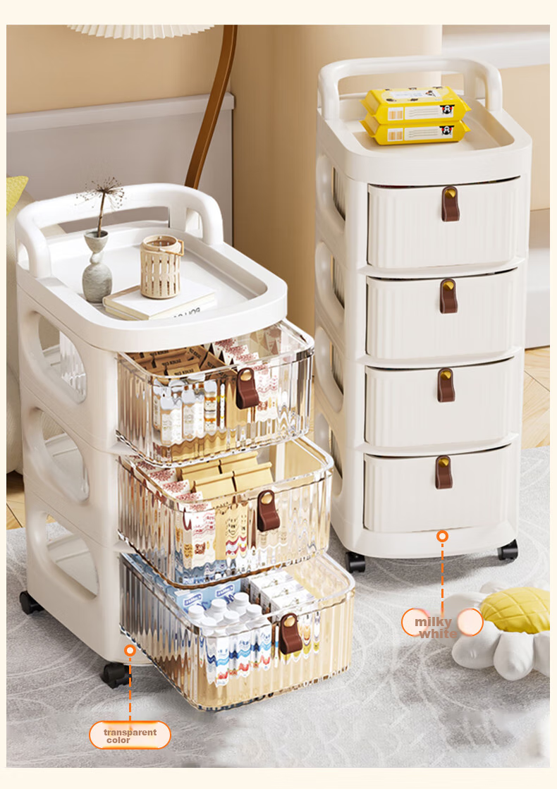 Baicaoyuan Snack Storage Rack, Small Cart with Drawers, Multi-Layer Movable Toy Storage Shelf, 2 Tiers 5