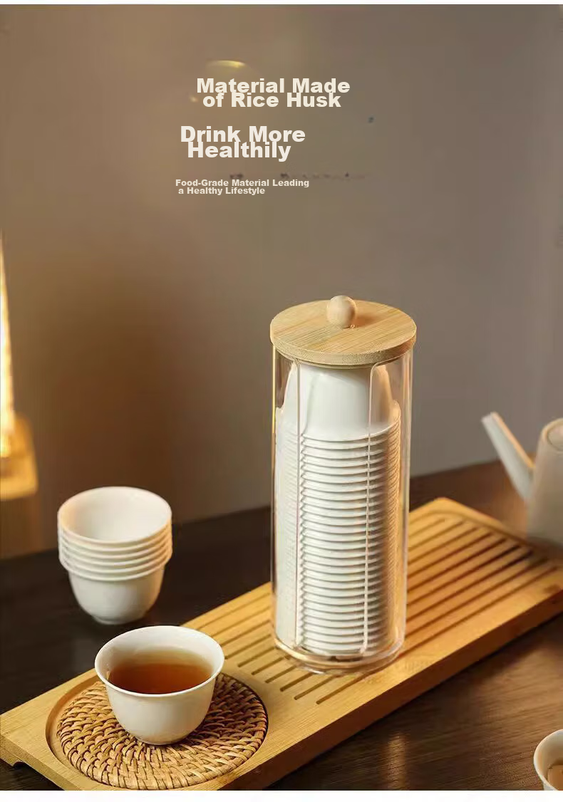 PAKCHOICE Disposable Kung Fu Tea Cups 60ml Biodegradable Rice Husk Tea Cups High-Quality Heat-Resistant Tea Cups for Brewing, 96 Pieces + Cup Holder 8