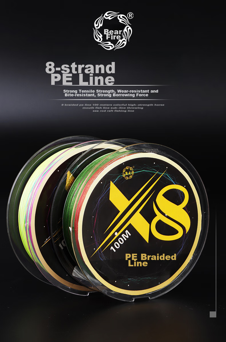 Xionghuo Fishing Line, 8-Strand PE Power Braid Line, Size 0.8, 100 Meters, Lure Rod Casting Rod Main Line, Ultra-High Tensile Strength Competitive Fishing Line 1