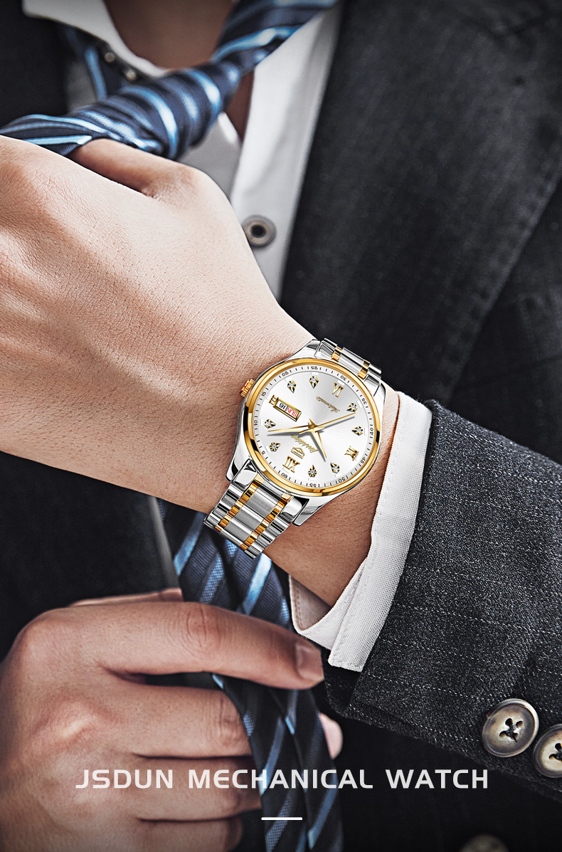 JIN SHI DUN Men's Automatic Mechanical Watch Swiss Certified Brand Luminous Ruby Bearings Valentine's Day Gift for Boyfriend 3