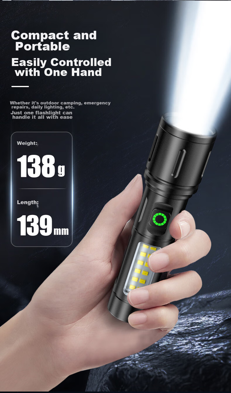SHENYU Flashlight with High Brightness, Zoomable Lens, Long-Range Beam, Long Battery Life, Outdoor Survival Lighting, Emergency Power Outage Light, Sky-Piercing Beam, 100000 Lumens 5