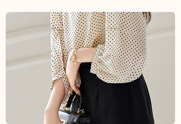 Dme [Shanmawei Yun] Spring And Autumn French Vintage Polka Dot Shirt, Comfortable Double Pleated Concealing Lantern Sleeve Blouse, Women's Clothing 5